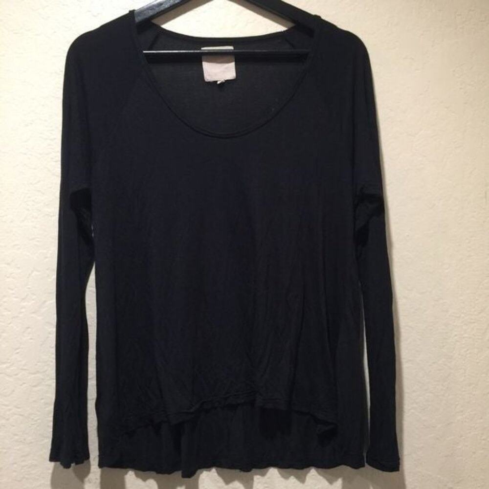 Chaser Long Sleeve Black Hi Lo Hem Solid Black Top Lg goth minimalist